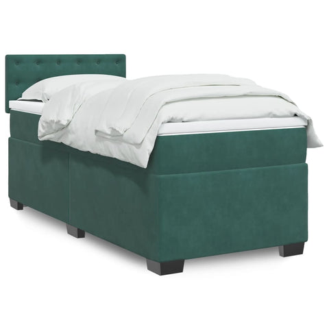 Box Spring Bed with Mattress Dark Green 100x200 cm Velvet 3286249