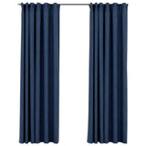 Linen-Look Blackout Curtains with Hooks 2 pcs Blue 140x245 cm 321182