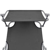 Folding Sun Lounger with Canopy Grey Aluminium 47772