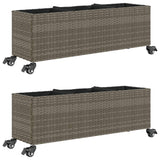 ZNTS Garden Planters with Wheels 2 pcs Grey 107x32x38 cm Poly Rattan 3210527