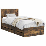 Bed Frame with Storage and Headboard Smoked Oak 100 x 200 cm 3414333