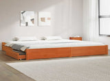 Bed Frame with Drawer Wax Brown 200 x 200 cm Solid Pine Wood 3422770
