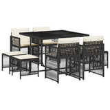 9 Piece Garden Dining Set with Cushions Black Poly Rattan 3210954