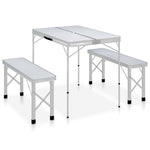 Folding Camping Table with 2 Benches Aluminium White 48181