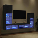 TV Wall Units Wall-mounted 4 pcs Black Oak Engineered Wood 3402946