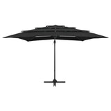 Garden Parasol Black Polyester Large Foldable Garden Parasol 313826