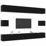 TV Cabinet Set Wall-mounted 8 pcs Black Oak Engineered Wood 3332586