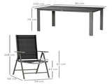 7 Piece Garden Dining Set, Outdoor Table and 6 Folding and Reclining Chairs, Aluminium Frame, T3398P318582