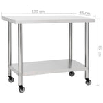 ZNTS Kitchen Work Table with Wheels 100x45x85 cm Stainless Steel 51638