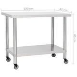 ZNTS Kitchen Work Table with Wheels 100x45x85 cm Stainless Steel 51638