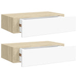 Wall Drawer Shelves 2 pcs Oak and White 40x23.5x10cm MDF 330250