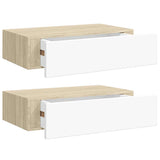 Wall Drawer Shelves 2 pcs Oak and White 40x23.5x10cm MDF 330250