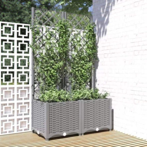 Garden Planter with Trellis Light Grey 80x40x136 cm PP 153272