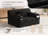 1-Seater Sleeper Sofa, Compressed Corduroy Sofa with High Backrest, Metal Frame, High-Density Foam, W3779P501236