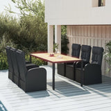 7 Piece Garden Dining Set Black Poly Rattan&Solid Wood Acacia 3157639