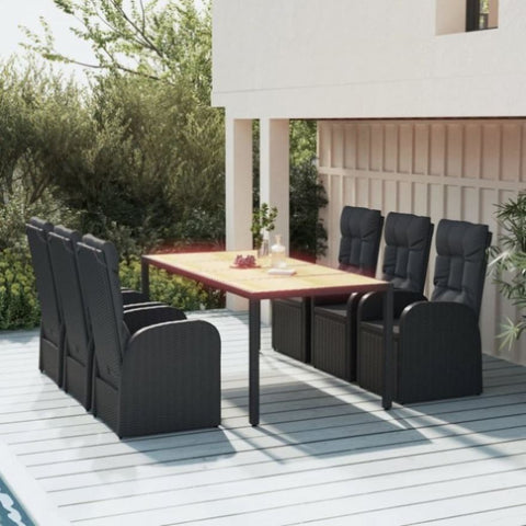 7 Piece Garden Dining Set Black Poly Rattan&Solid Wood Acacia 3157639