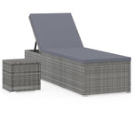 Sun Lounger with Cushion and Tea Table Poly Rattan Grey 317113