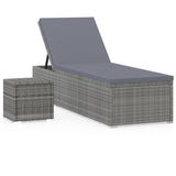 Sun Lounger with Cushion and Tea Table Poly Rattan Grey 317113