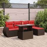 6 Piece Garden Sofa Set with Cushions Brown Poly Rattan Acacia 3326625