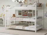 White three-tier reinforced iron high-low bed with three-person metal frame, space-saving bunk bed W3987P434166