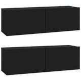 Wall TV Cabinets 2 pcs Black 100x30x30 cm Engineered Wood 804545