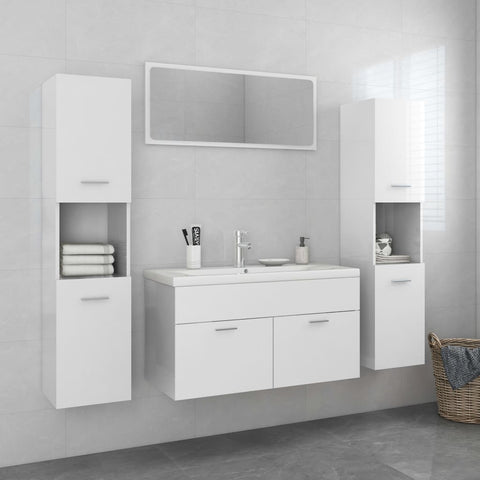 ZNTS Bathroom Furniture Set High Gloss White Engineered Wood 3071069