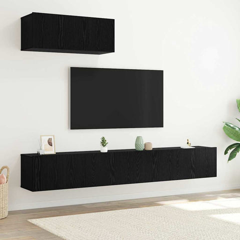 3 Piece TV Cabinet Set Wall-mounted Black Oak Engineered Wood 3332537