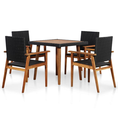 5 Piece Outdoor Dining Set Poly Rattan Black and Brown 44074