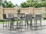 7 Piece Garden Bar Set with Cushions Grey Poly Rattan 3203922