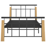 Bed Frame Black and Light Oak Powder-coated metal, solid oak wood 324897