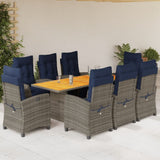 9 Piece Garden Dining Set with Cushions Grey Poly Rattan 3212945