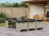 7 Piece Garden Dining Set with Cushions Light Grey Poly Rattan 3210551