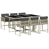 7 Piece Garden Dining Set with Cushions Light Grey Poly Rattan 3211451