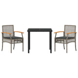 Garden Dining Set with Cushion 3 pcs Grey and Black Rattan 3380820