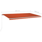 ZNTS Manual Retractable Awning with LED 600x350 cm Orange and Brown 3069045