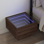 ZNTS Bedside Table with Infinity LED Brown Oak 40x40x30 cm 3284069