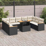 ZNTS 10 Piece Garden Sofa Set with Cushions Black Poly Rattan Acacia 3327528