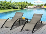 3 Pieces Sun Lounger Chair Set, Metal Frame Garden Outdoor Sunbathing Chair with Side Table and T3398P320053