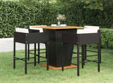 5 Piece Garden Bar Set with Cushions Poly Rattan Black 3095398