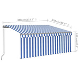 Manual Retractable Awning with Blind 3x2.5m Blue&White 3069376