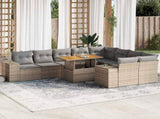 10 Piece Garden Sofa Set with Cushions Beige Poly Rattan Acacia 3327419