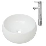 Bathroom Basin with Mixer Tap Ceramic Round White 275495