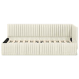 Corner Bed Frame with Headboard Cream 90 x 200 cm Velvet 42016273