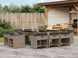 11 Piece Garden Dining Set with Cushions Grey Poly Rattan 3211208