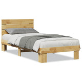 Bed Frame with Headboard without Mattress 90x200 cm Solid Wood Oak 3315719