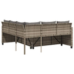 ZNTS Garden Sofa with Table and Cushions L-Shaped Grey Poly Rattan 369041