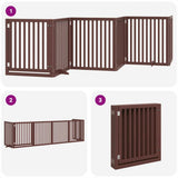 Dog Gate with Door Foldable 6 Panels Brown 480 cm Poplar Wood 3155693