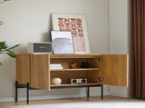 Modern Sideboard Cabinet with 2 Doors and Metal Legs, Buffet Storage Cabinet with Line Design, N896P457078W