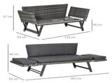 2 Seater Rattan Sofa with Cushions, 2-in-1 PE Rattan Daybed Sofa with Left Up or Down Armrests, T3398P318742