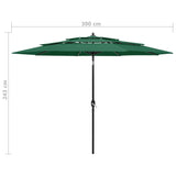 3-Tier Garden Parasol with Aluminium Pole Green 3 m 313869